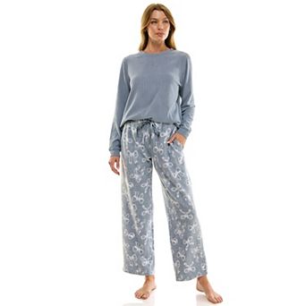 Petite Croft & Barrow® 2 pc Cozy Ribbed Pajama Top & Printed Pajama Bottoms Set