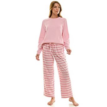 Petite Croft & Barrow® 2 pc Cozy Ribbed Pajama Top & Printed Pajama Bottoms Set