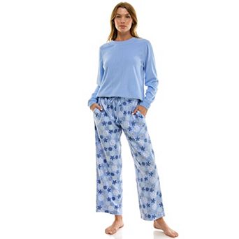 Petite Croft & Barrow® 2 pc Cozy Ribbed Pajama Top & Printed Pajama Bottoms Set