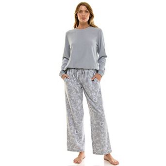 Petite Croft & Barrow® 2 pc Cozy Ribbed Pajama Top & Printed Pajama Bottoms Set