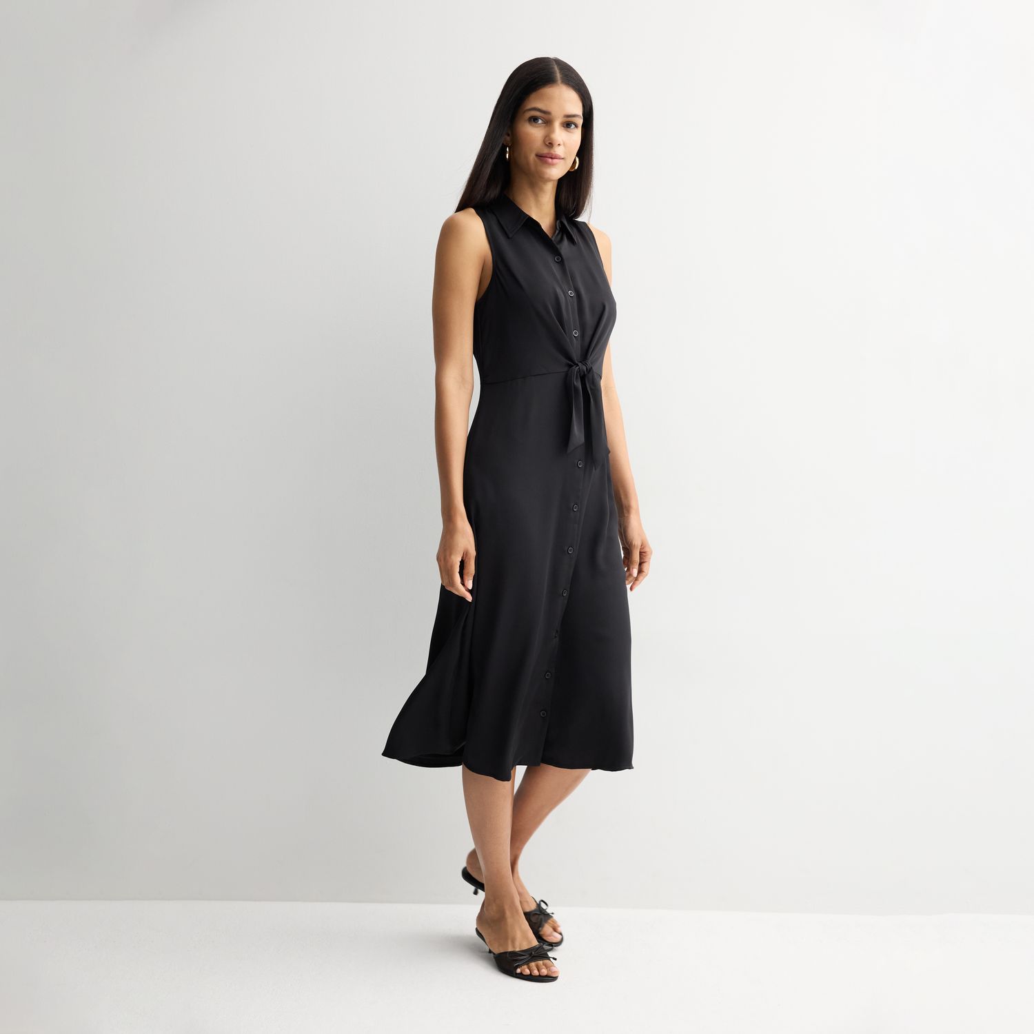Женские платья Nine West Petite Nine West Tie Front Midi Shirt Dress