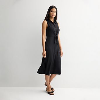 Petite Nine West Tie Front Midi Shirt Dress