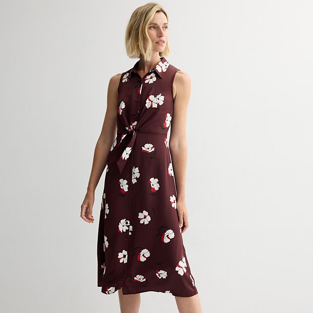 Petite Nine West Tie Front Midi Shirt Dress