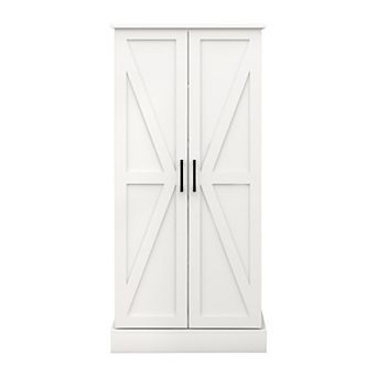 White Wood 23.62"Wx15.75"Dx50"H Pantry Cabinet with 2 Doors and Adjustable Shelves