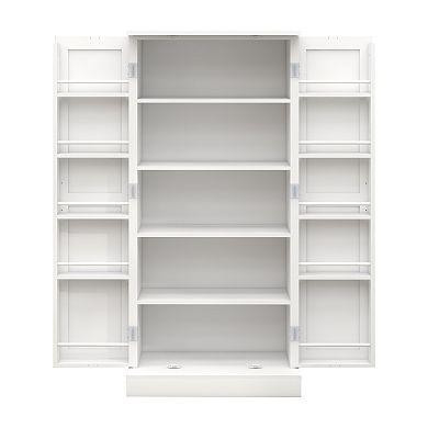 White Wood 23.62"Wx15.75"Dx50"H Pantry Cabinet with 2 Doors and Adjustable Shelves