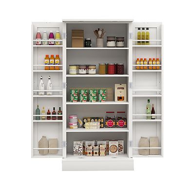 White Wood 23.62"Wx15.75"Dx50"H Pantry Cabinet with 2 Doors and Adjustable Shelves