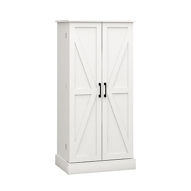 White Wood 23.62"Wx15.75"Dx50"H Pantry Cabinet with 2 Doors and Adjustable Shelves
