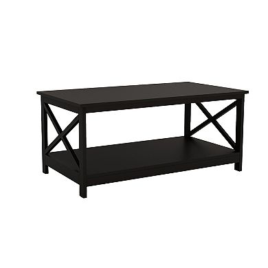 39.57 in. Black Rectangle Wood Coffee Table with Shelf