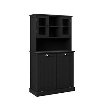 32.68 in W. x 14.57 in D x 59.69 in H Black Freestanding Tilt-Out Linen Cabinet