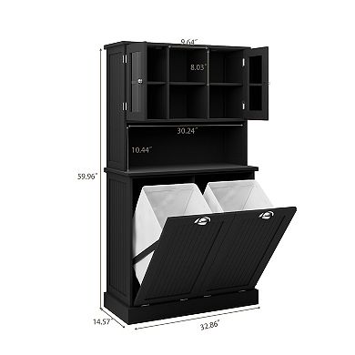32.68 in. W. x 14.57 in. D x 59.69 in. H Black Freestanding Tilt-Out Linen Cabinet
