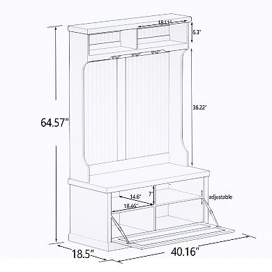 White Wood Hall Tree with Bench Shoe Cabinet