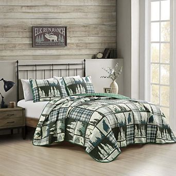 Marcielo 3 pc Cabin Lodge Rustic Country Bear Quilt Bedspread Set All season