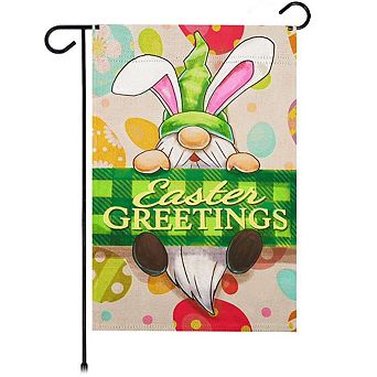 G128 12x18 in Happy Easter Gnome Greetings Garden Flag Double Sided Easter Garden Decoration