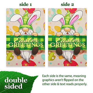 G128 12x18IN Happy Easter Gnome Greetings Garden Flag Double Sided Easter Garden Decoration