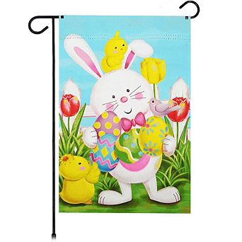 G128 12x18 in Happy Easter White Bunny with Easter Eggs Garden Flag Double Sided Easter Decoration