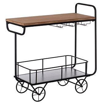 Metal Wine Bar Serving Cart with Rolling Wheels, Glass Holder, and Wine Rack