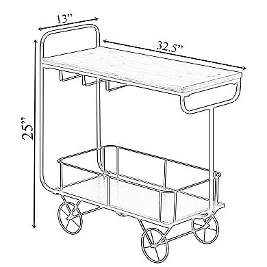 Metal Wine Bar Serving Cart with Rolling Wheels, Glass Holder, and Wine Rack