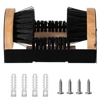 Heavy-Duty Metal and Wooden Base Shoe Cleaner and Boot Scraper, Scrubbing Brush, Wooden