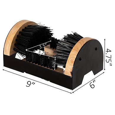 Heavy-Duty Metal and Wooden Base Shoe Cleaner and Boot Scraper, Scrubbing Brush, Wooden