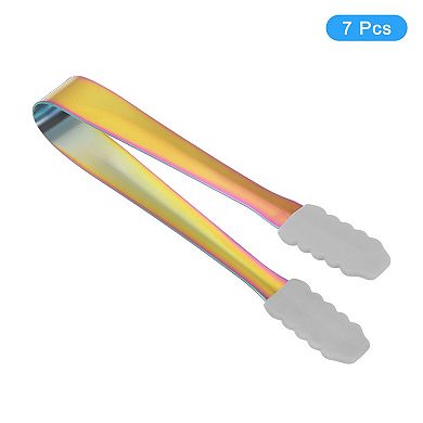Serving Tongs, 7pcs 5.3Inch Ice Tongs with Silicone Head, Tiny Tongs for Sugar, Desserts