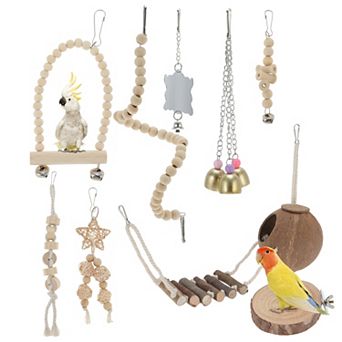 9 pc Cockatiel Toys, Interactive Bird Toy, Parrots Chewing Wood and Rope Bird Cage Accessories