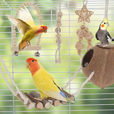 9 Pcs Cockatiel Toys, Interactive Bird Toy, Parrots Chewing Wood and Rope Bird Cage Accessories