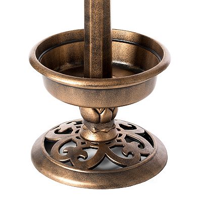 Outdoor Garden Bird Bath and Solar Powered Round Pond Fountain with Planter Bowl, Copper