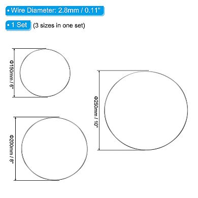 Dream Catcher Rings Set, 3 Sizes Metal Macrame Wreath Floral Round Ring Hoop Silver