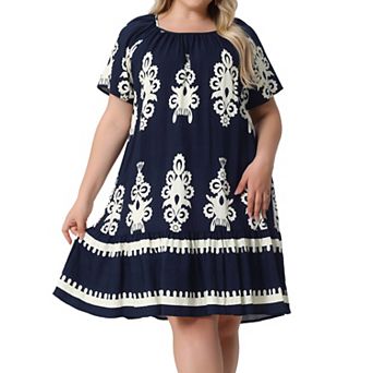 Plus Size Summer Boho Dresses for Women Short Sleeve Flared Midi Sun Dress Beach Casual Flowy