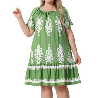 Plus Size Summer Boho Dresses for Women Short Sleeve Flared Midi Sun Dress Beach Casual Flowy