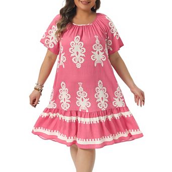 Plus Size Summer Boho Dresses for Women Short Sleeve Flared Midi Sun Dress Beach Casual Flowy