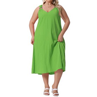Women's Plus Size Elegant Texture V-Neck Sleeveless Pleated Back Midi Dress