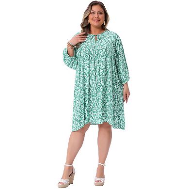 Plus Size Summer Dress for Women Drawstring V Neck Babydoll Midi Flowy Dresses Sundress