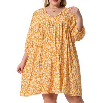 Plus Size Summer Dress for Women Drawstring V Neck Babydoll Midi Flowy Dresses Sundress
