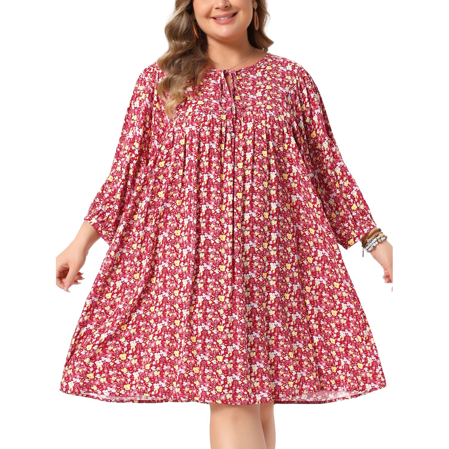 Женские платья Plus Size Summer Dress for Women Drawstring V Neck Babydoll Midi Flowy Dresses Sundress