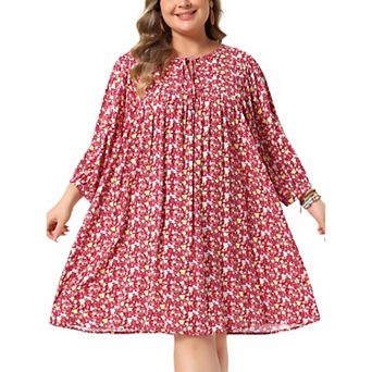 Plus Size Summer Dress for Women Drawstring V Neck Babydoll Midi Flowy Dresses Sundress
