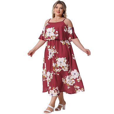 Plus Size Summer Dresses for Women Square Neck Adjustable Strap Beach Sundress Casual Maxi Dress