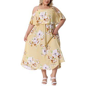 Plus Size Summer Dresses for Women Square Neck Adjustable Strap Beach Sundress Casual Maxi Dress