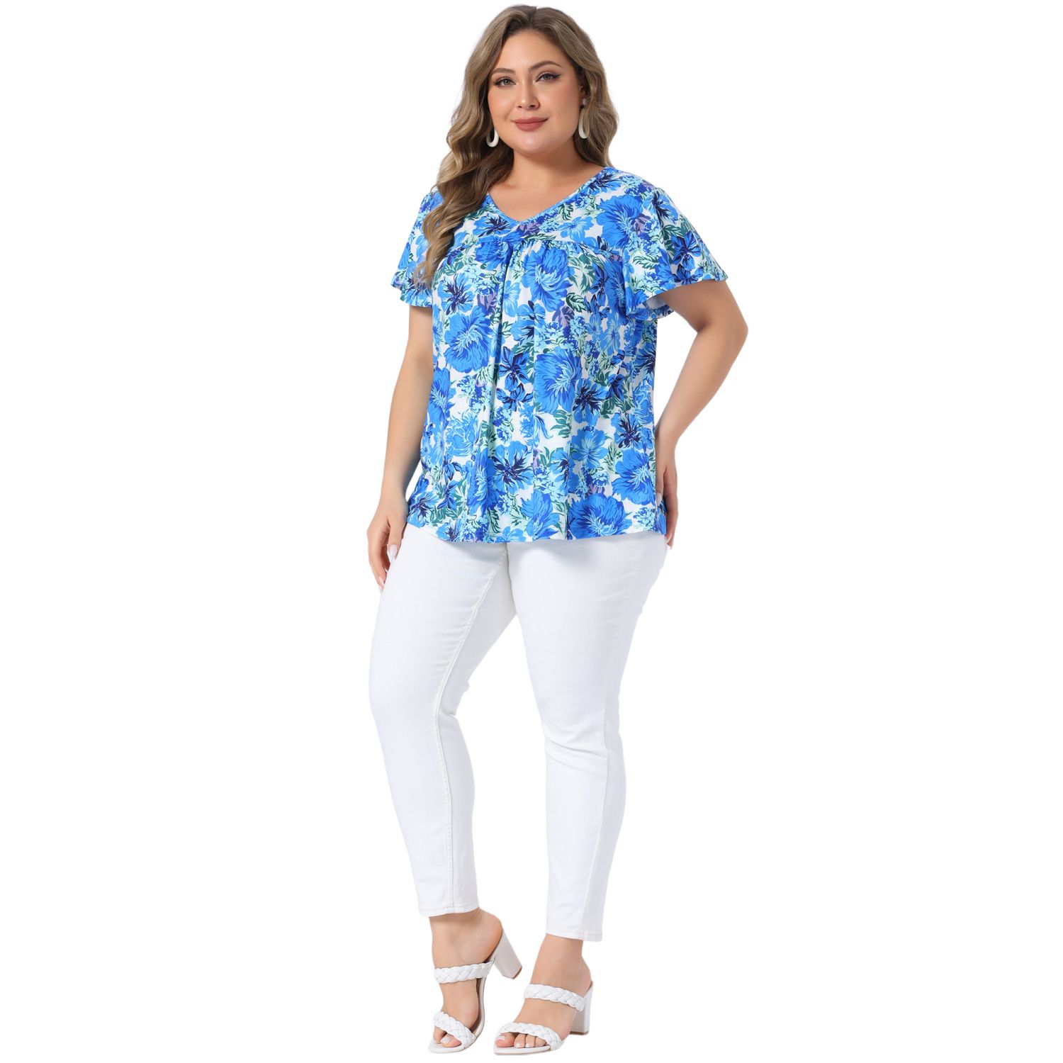 Agnes Orinda Women's Plus Size V Neck Ruffle Short Sleeve Casual Chiffon Blouse White 3x