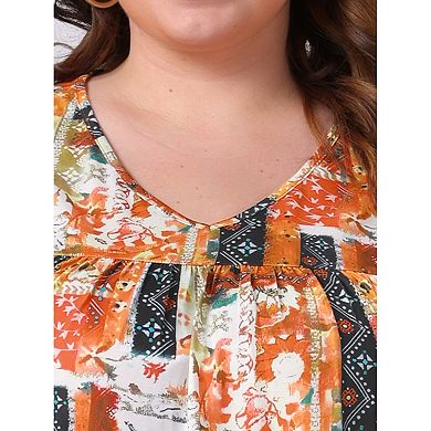 Plus Size Women's V Neck Ruffle Short Sleeve Tops Boho Floral Summer t Shirt Tee Tops Blouse Casual