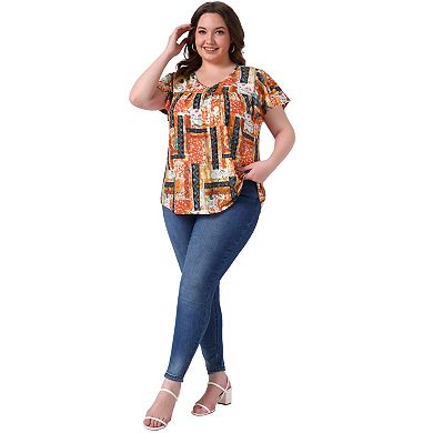 Plus Size Women's V Neck Ruffle Short Sleeve Tops Boho Floral Summer t Shirt Tee Tops Blouse Casual