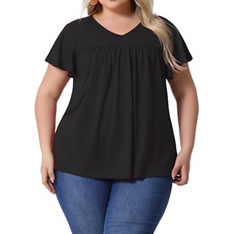 Plus Size Women's V Neck Ruffle Short Sleeve Tops Boho Floral Summer t Shirt Tee Tops Blouse Casual