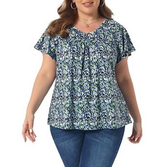 Plus Size Women's V Neck Ruffle Short Sleeve Tops Boho Summer t Shirt Tee Tops Blouse Casual