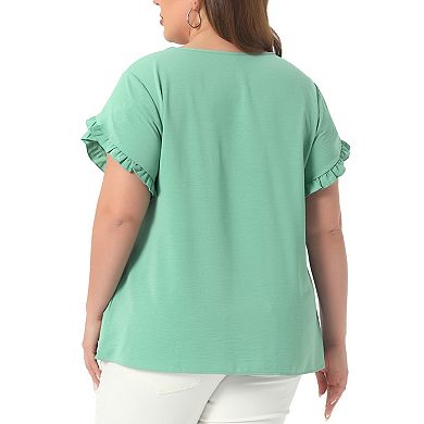 Plus Size Tops for Women Crewneck Ruffle Short Sleeve Shirts Casual Loose Blouses