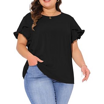 Plus Size Tops for Women Crewneck Ruffle Short Sleeve Shirts Casual Loose Blouses