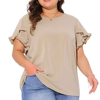 Plus Size Tops for Women Crewneck Ruffle Short Sleeve Shirts Casual Loose Blouses