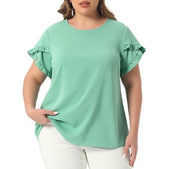 Plus Size Tops for Women Crewneck Ruffle Short Sleeve Shirts Casual Loose Blouses