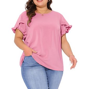 Plus Size Tops for Women Crewneck Ruffle Short Sleeve Shirts Casual Loose Blouses