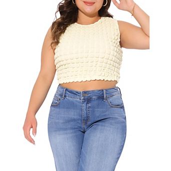 Plus Size Tank Top for Women Crew Neck Sleeveless Going Out Shirt Cami Cropped Tops