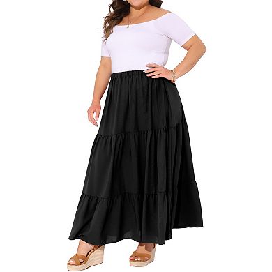 Plus Size Women's Swing Maxi Skirt Elastic High Waist Boho Flowy Casual Aline Long Beach Skirts